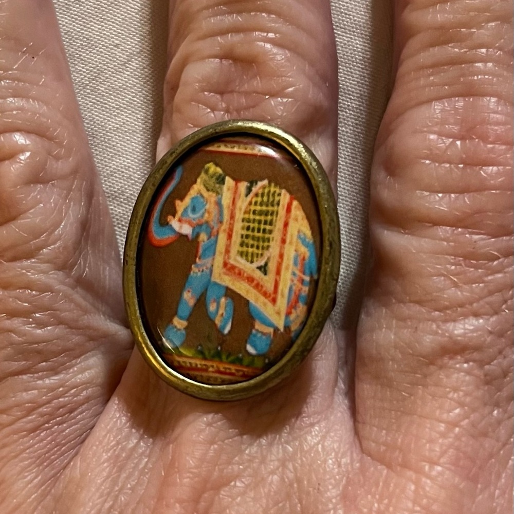 Halcyon Days 18K Gold Plated Ceremonial Indian Elephant Ring